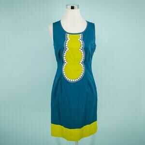 Boden Size 8 US Teal Green Beaded Crew Scoop Neck Sleeveless Sheath Dress